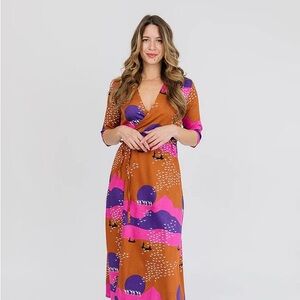 MATA TRADERS XL Aditi Sunset Spice Plum Satin Wrap Dress